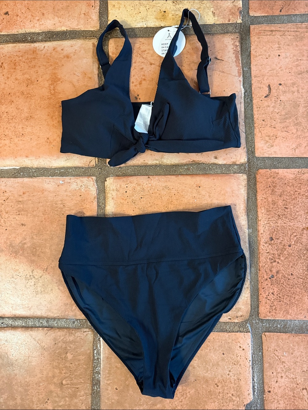 Women’s Black Ribbed High-Waist Bikini Set
